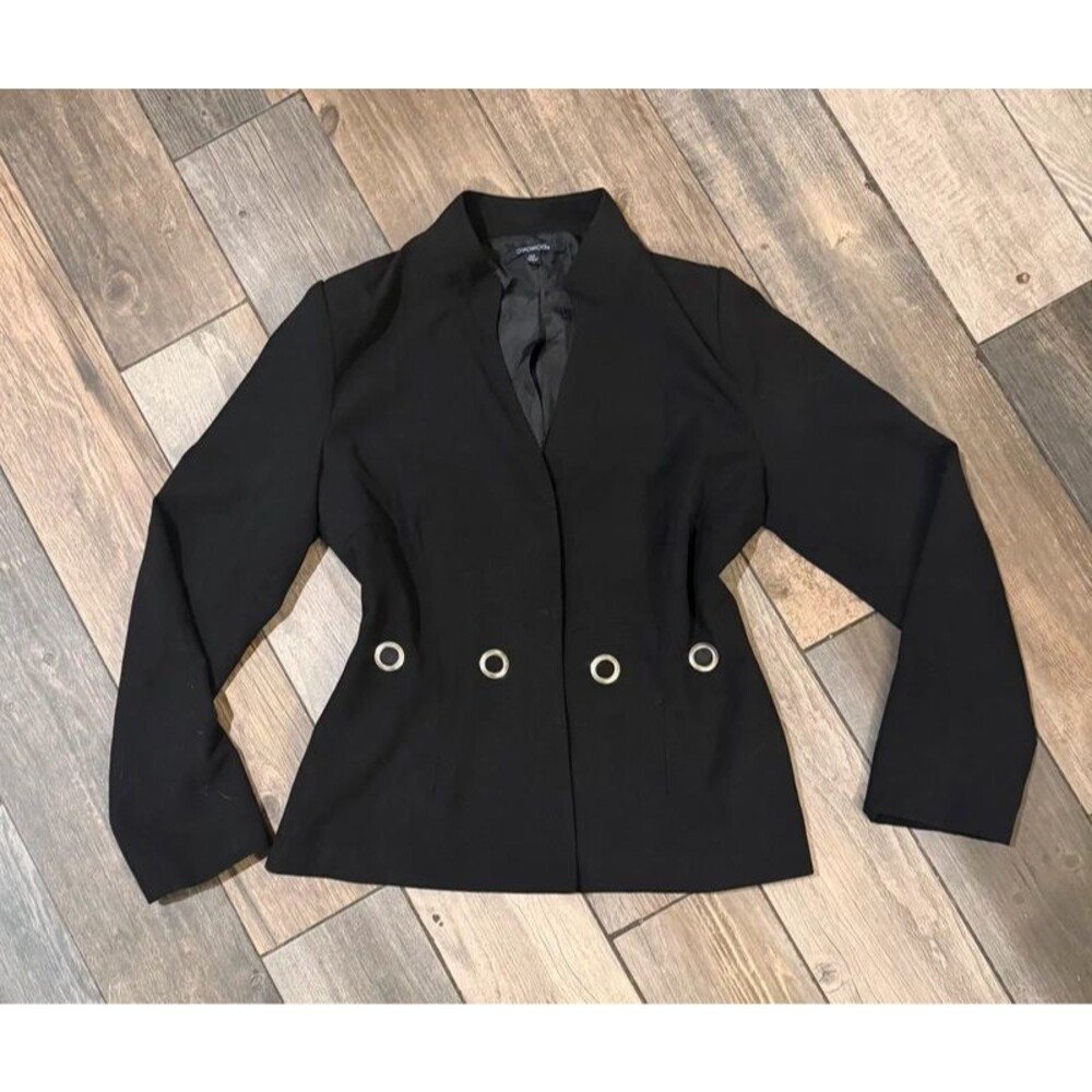Vintage Chadwicks Collarless Black Blazer with Silver Grommet Detail